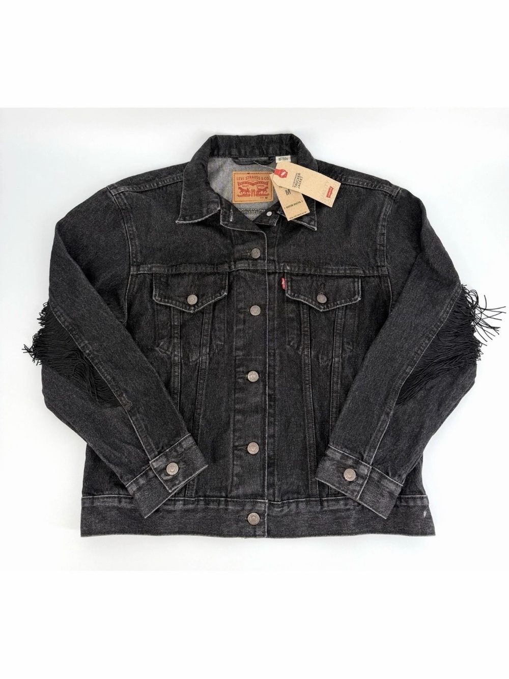 Levi's Ex-Boyfriend Fringe Trucker Denim Jacket Women’s Size M NWT - Picture 5 of 16